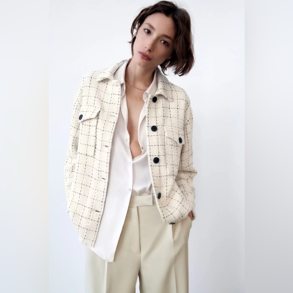 Zara Tweed Cream and Black Oversized Jacket